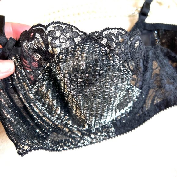 Vintage Lily of France NWT Demi Lace Bra in Metallic Silver and Black Lace - Picture 8 of 15